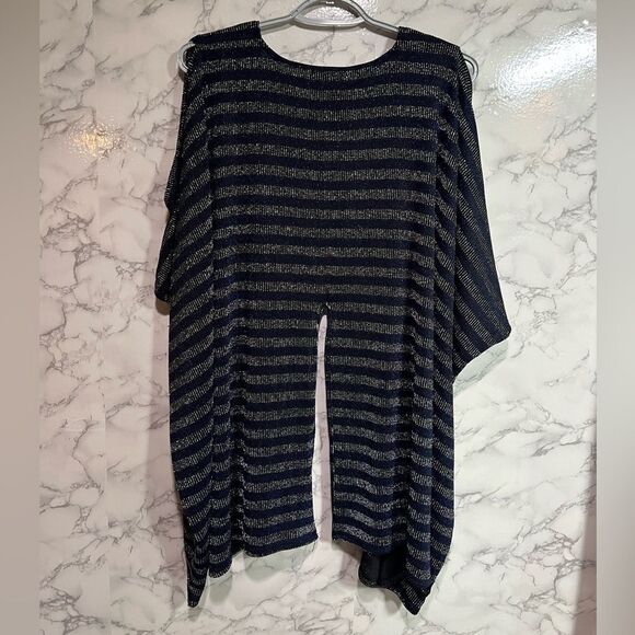 STEVE MADDEN Blue Silver Cold Shoulder Cardigan One Size Fits Most - Picture 5 of 5